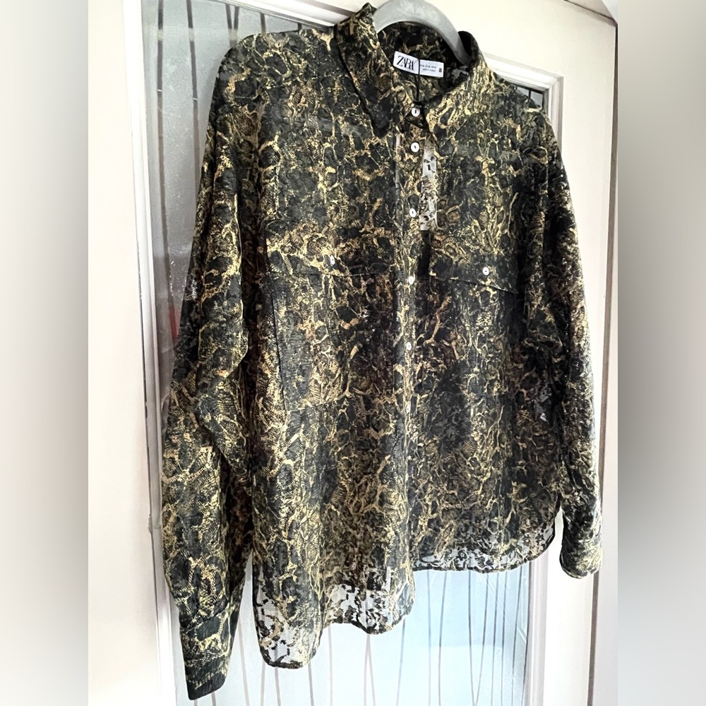 Zara Black and Gold Textured Shirt